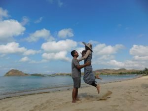 berdua menikmati private beach Bumbang